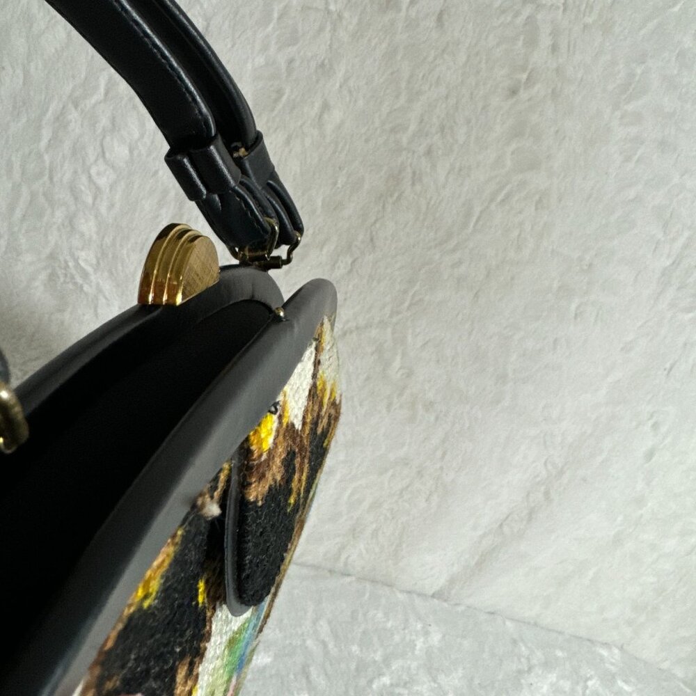 Vintage Garay Made In USA Carpet Satchel Handbag Dual Handles & Brass Accents - Picture 10 of 12